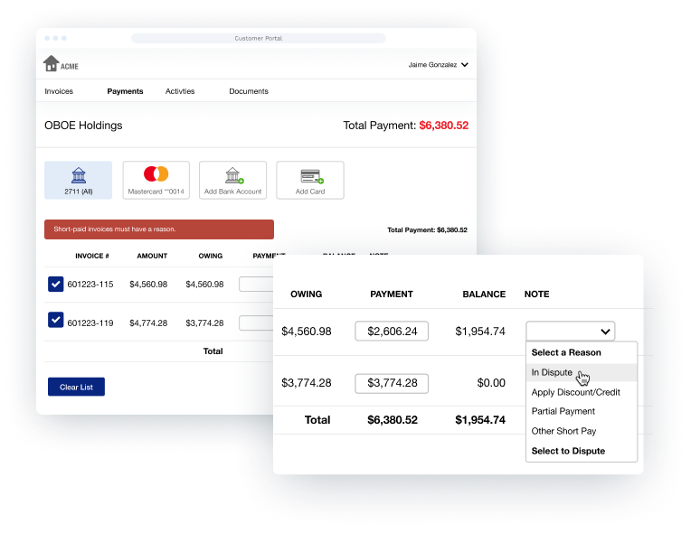 A short payment is made and the reasoning is because the invoice is in dispute