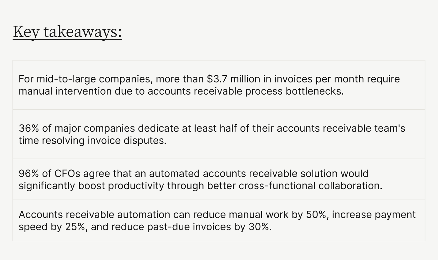 Key takeaways: automated accounts receivable solutions boost cash flow and increase efficiency